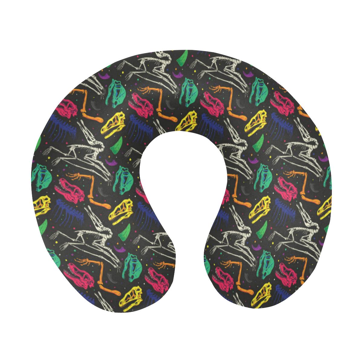 Dinosaur Skull Color Print Pattern U-Shaped Travel Neck Pillow-JTAMIGO.COM
