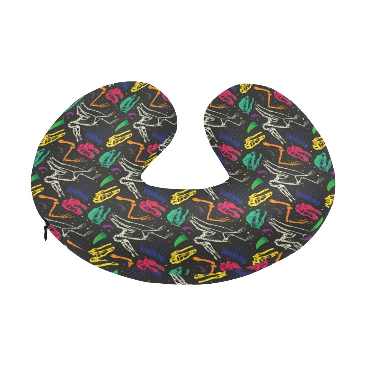 Dinosaur Skull Color Print Pattern U-Shaped Travel Neck Pillow-JTAMIGO.COM