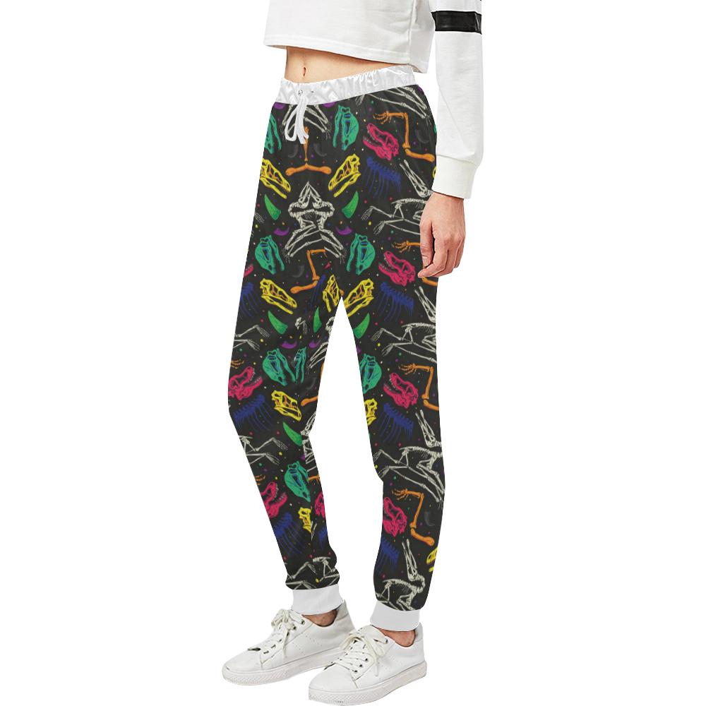 Dinosaur Skull Color Print Pattern Unisex Casual Sweatpants (Model L11)-JTAMIGO.COM