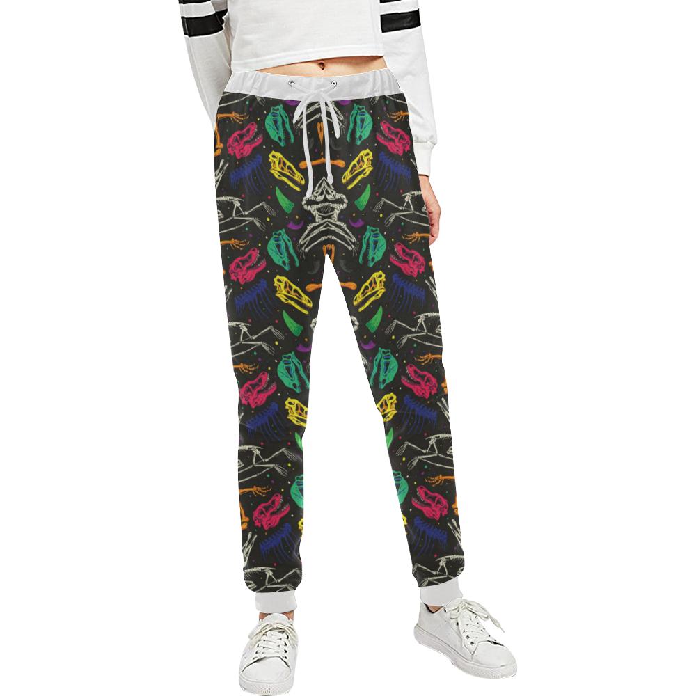 Dinosaur Skull Color Print Pattern Unisex Casual Sweatpants (Model L11)-JTAMIGO.COM
