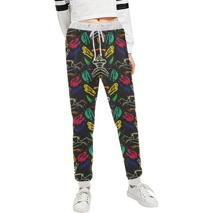 Dinosaur Skull Color Print Pattern Unisex Casual Sweatpants (Model L11)-JTAMIGO.COM