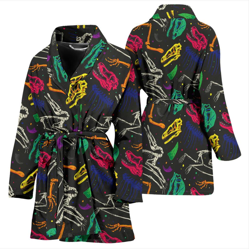 Dinosaur Skull Color Print Pattern Women Bath Robe-JTAMIGO.COM