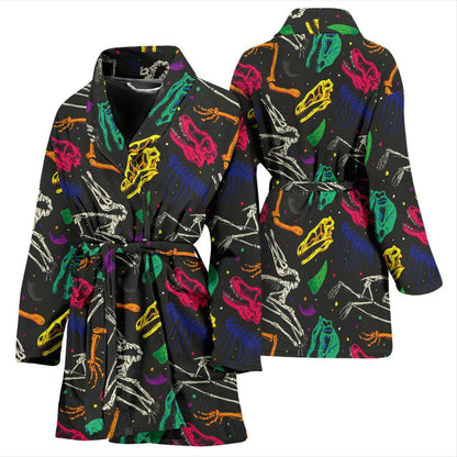 Dinosaur Skull Color Print Pattern Women Bath Robe-JTAMIGO.COM