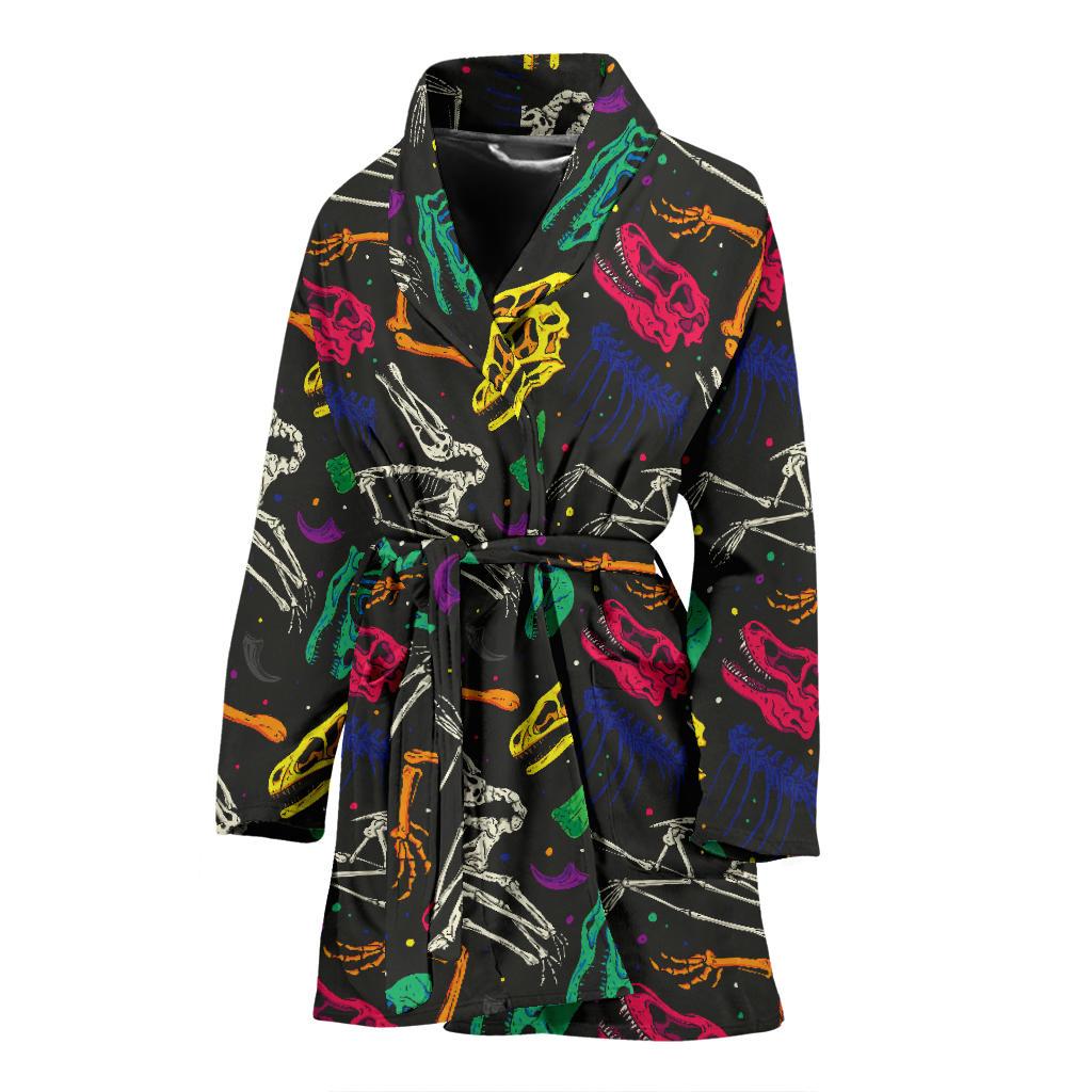 Dinosaur Skull Color Print Pattern Women Bath Robe-JTAMIGO.COM