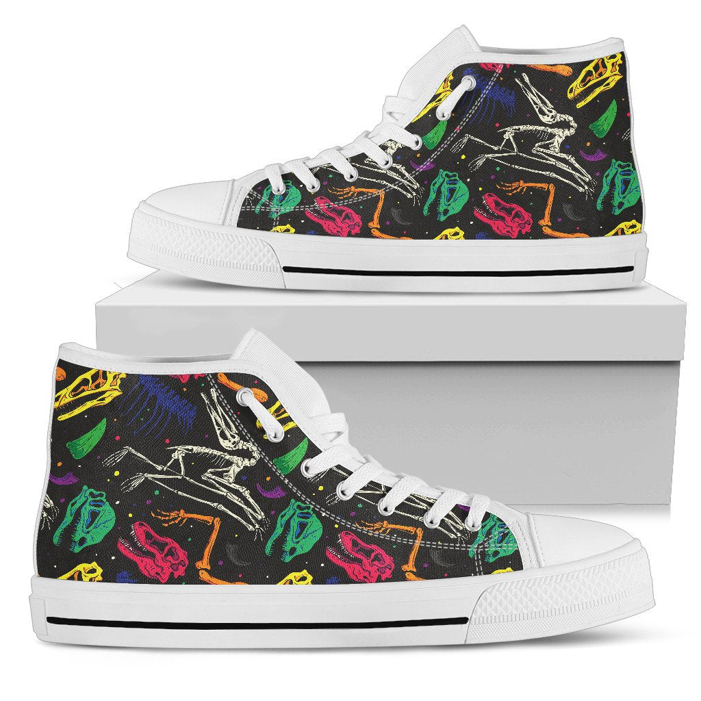 Dinosaur Skull Color Print Pattern Women High Top Shoes