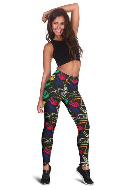 Dinosaur Skull Color Print Pattern Women Leggings