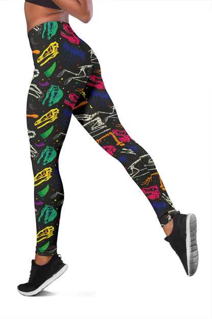 Dinosaur Skull Color Print Pattern Women Leggings