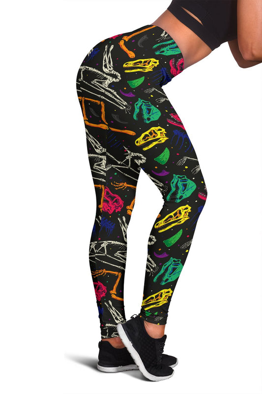Dinosaur Skull Color Print Pattern Women Leggings