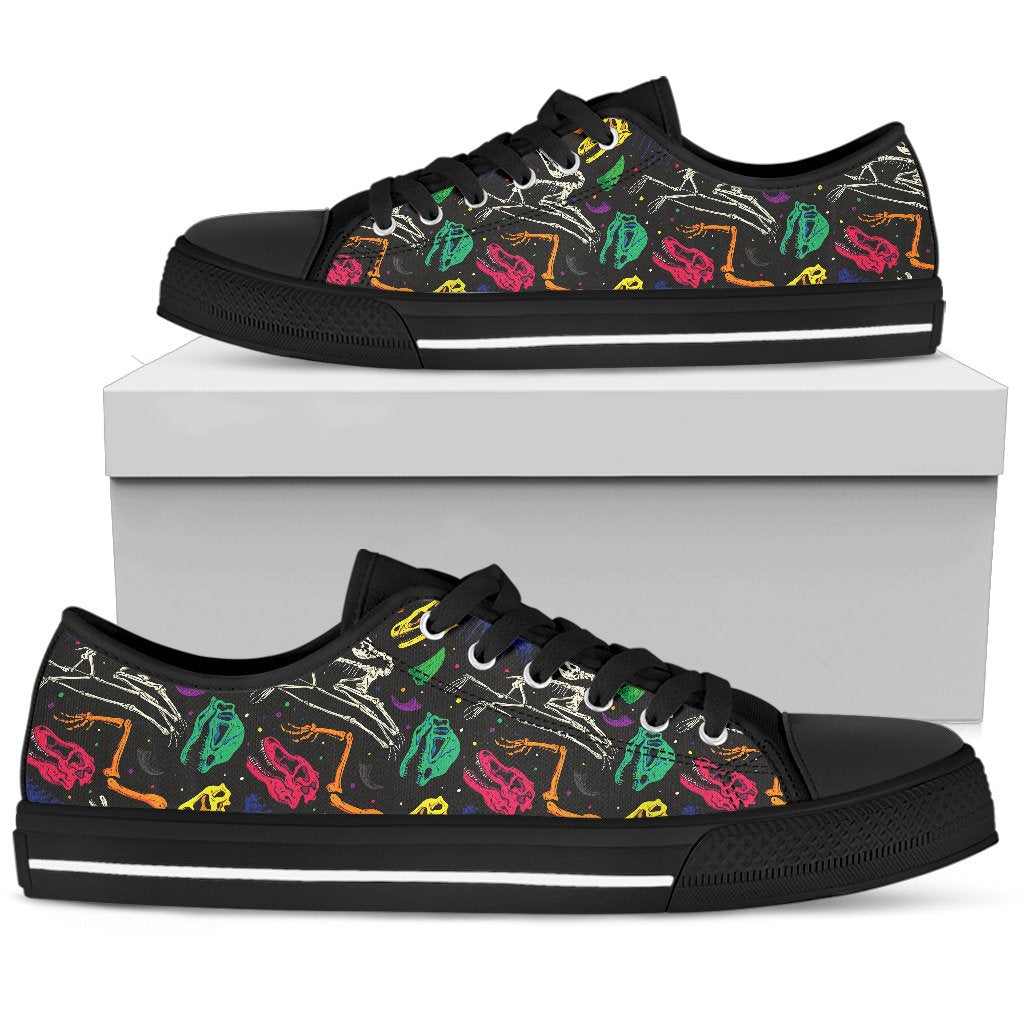 Dinosaur Skull Color Print Pattern Women Low Top Shoes
