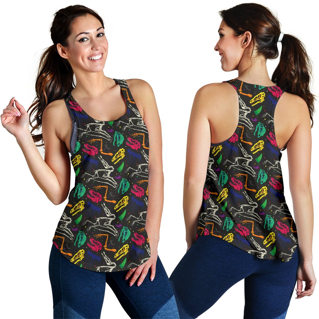 Dinosaur Skull Color Print Pattern Women Racerback Tank Top