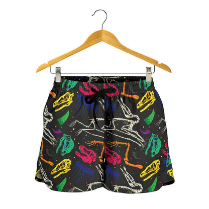 Dinosaur Skull Color Print Pattern Women Shorts-JTAMIGO.COM