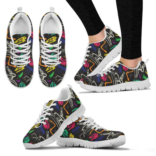 Dinosaur Skull Color Print Pattern Women Sneakers Shoes