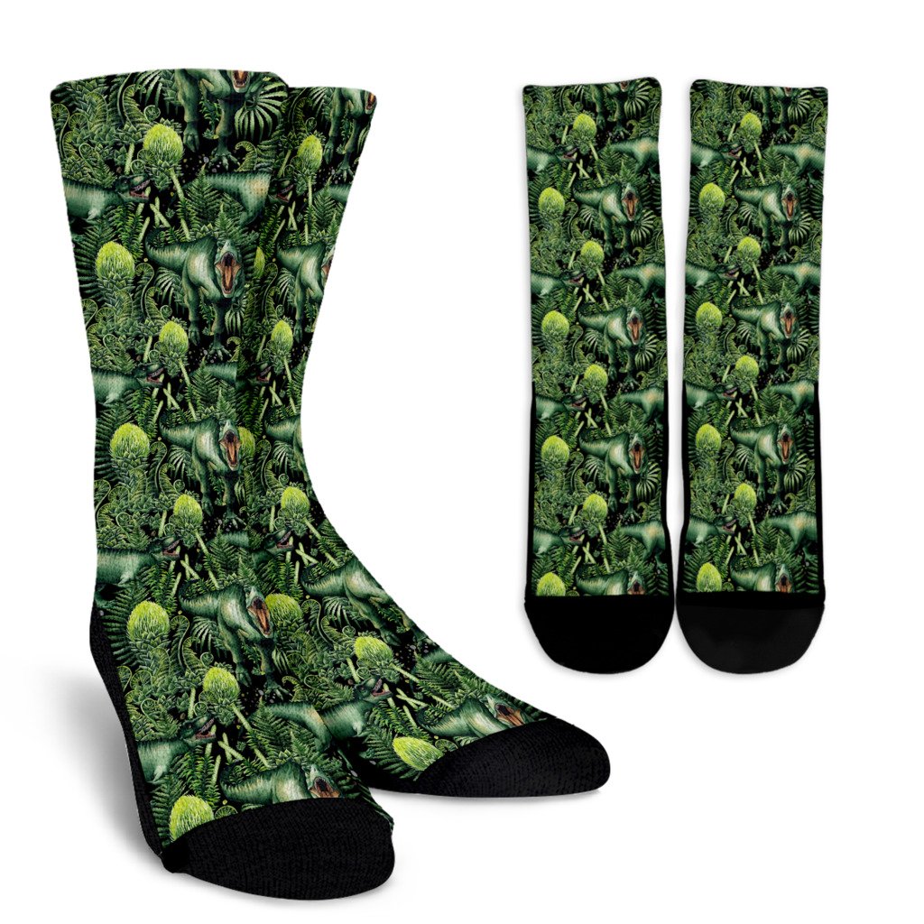 Dinosaur T Rex Print Pattern Crew Socks