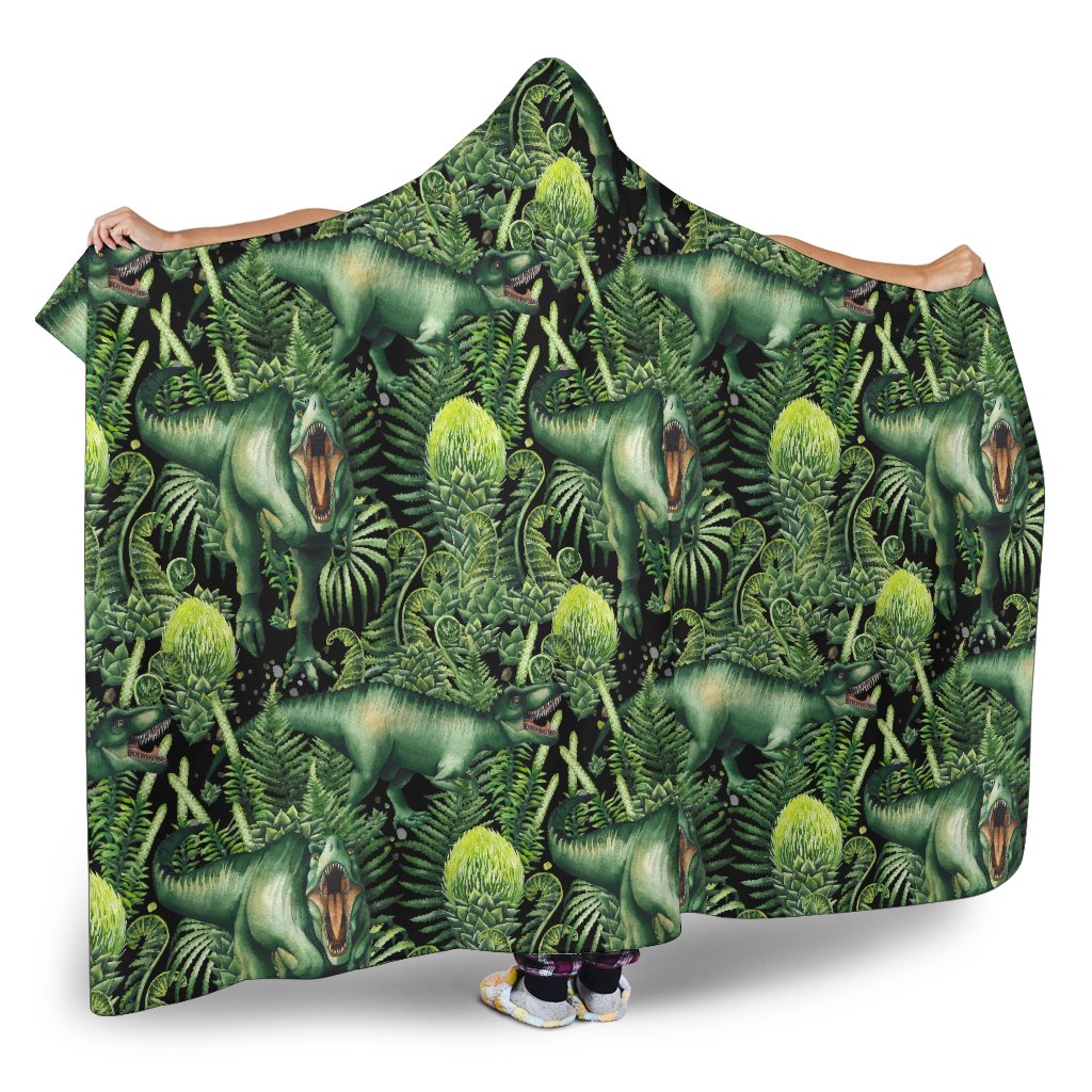 Dinosaur T Rex Print Pattern Hooded Blanket-JTAMIGO.COM