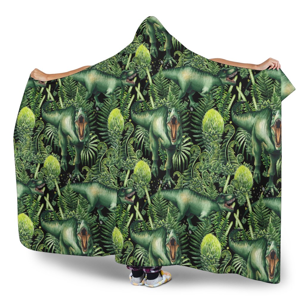 Dinosaur T Rex Print Pattern Hooded Blanket-JTAMIGO.COM