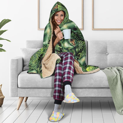 Dinosaur T Rex Print Pattern Hooded Blanket-JTAMIGO.COM