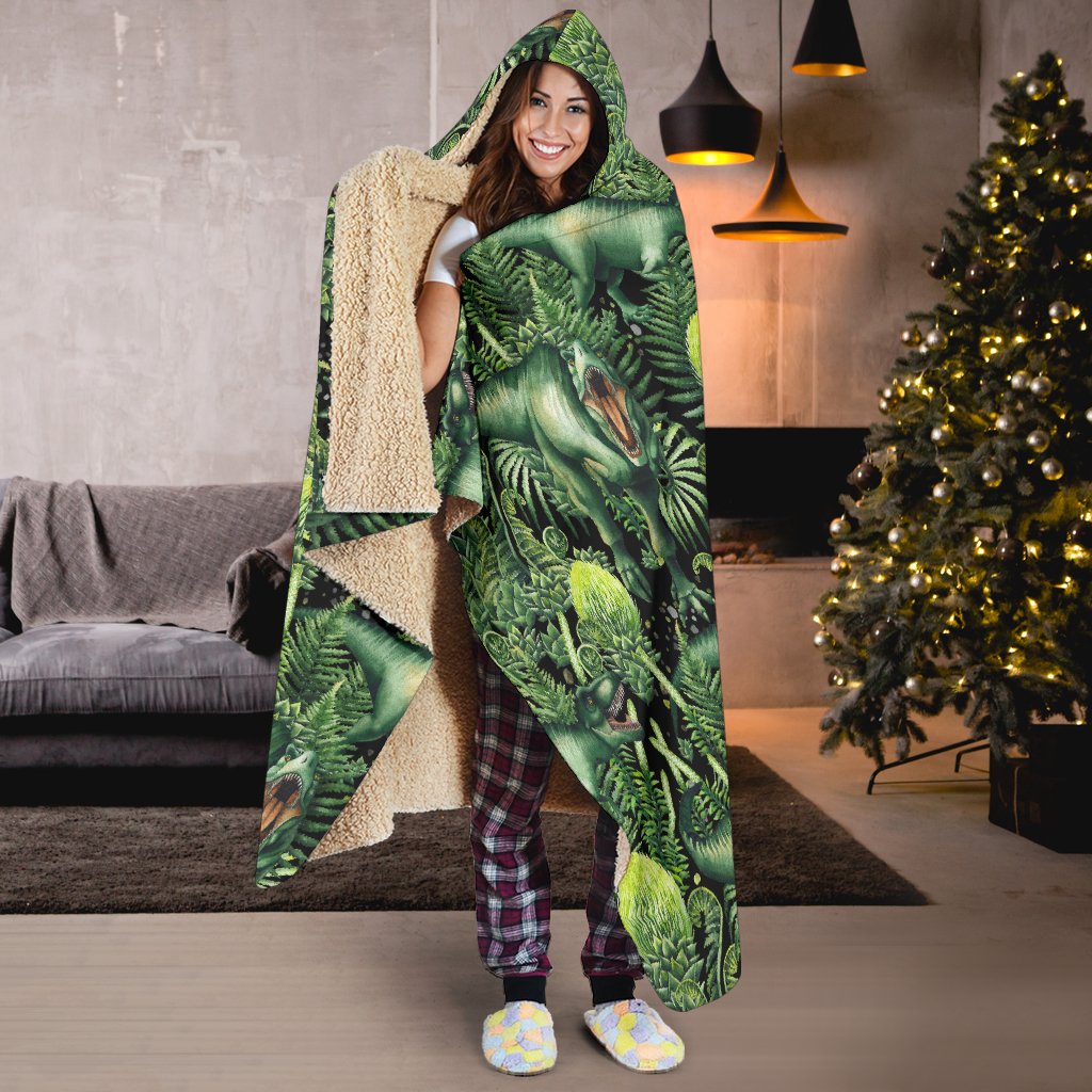 Dinosaur T Rex Print Pattern Hooded Blanket-JTAMIGO.COM