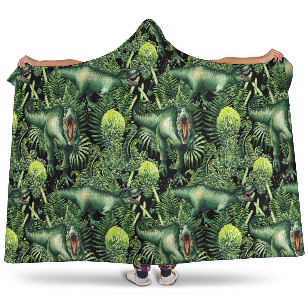 Dinosaur T Rex Print Pattern Hooded Blanket-JTAMIGO.COM