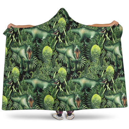 Dinosaur T Rex Print Pattern Hooded Blanket-JTAMIGO.COM