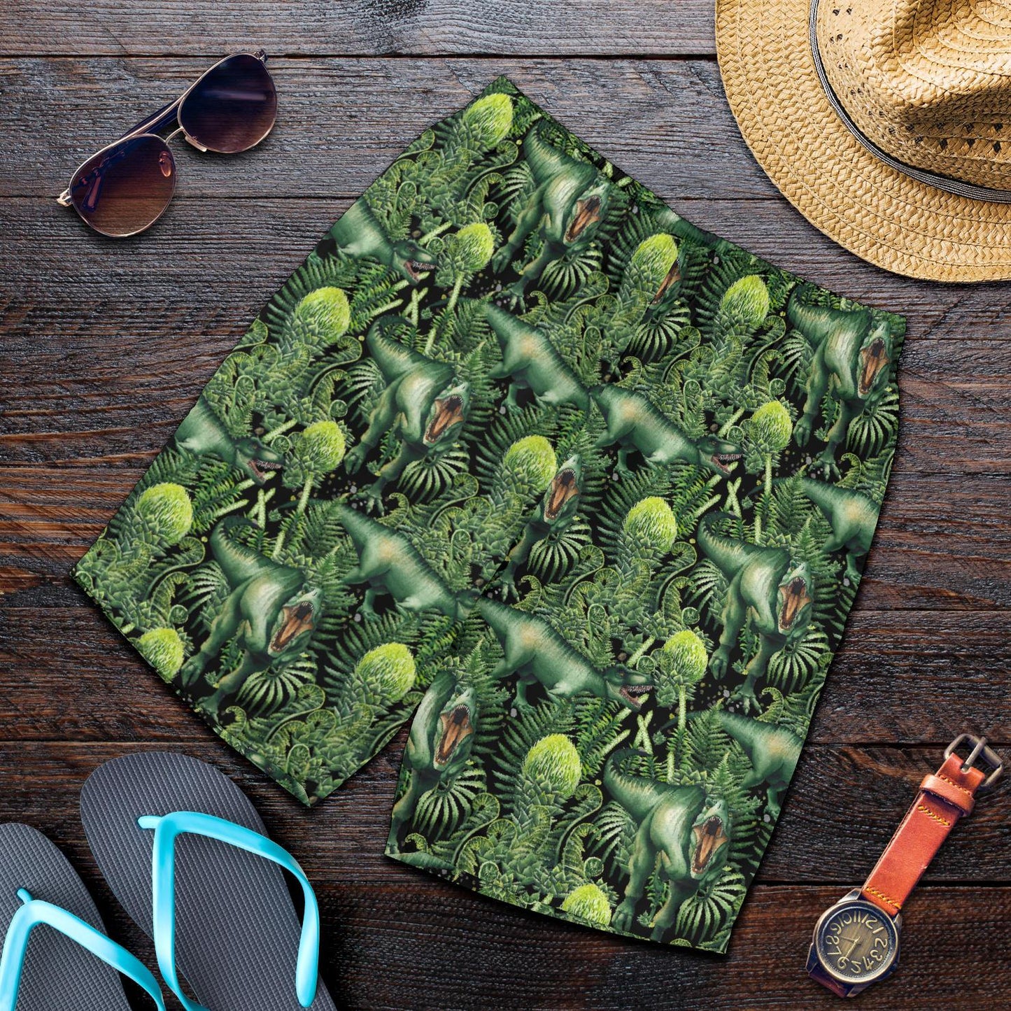 Dinosaur T Rex Print Pattern Mens Shorts-JTAMIGO.COM