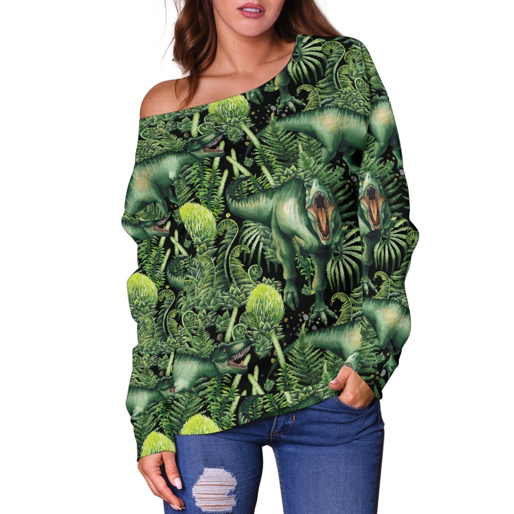 Dinosaur T Rex Print Pattern Off Shoulder Sweatshirt