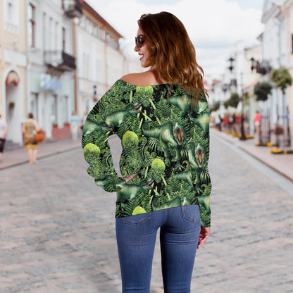 Dinosaur T Rex Print Pattern Off Shoulder Sweatshirt