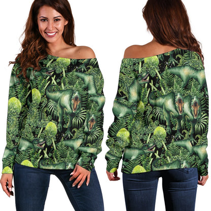 Dinosaur T Rex Print Pattern Off Shoulder Sweatshirt