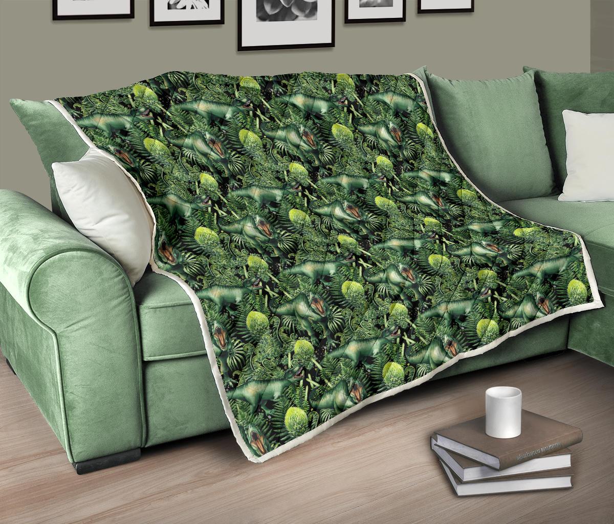 Dinosaur T Rex Print Pattern Premium Quilt-JTAMIGO.COM