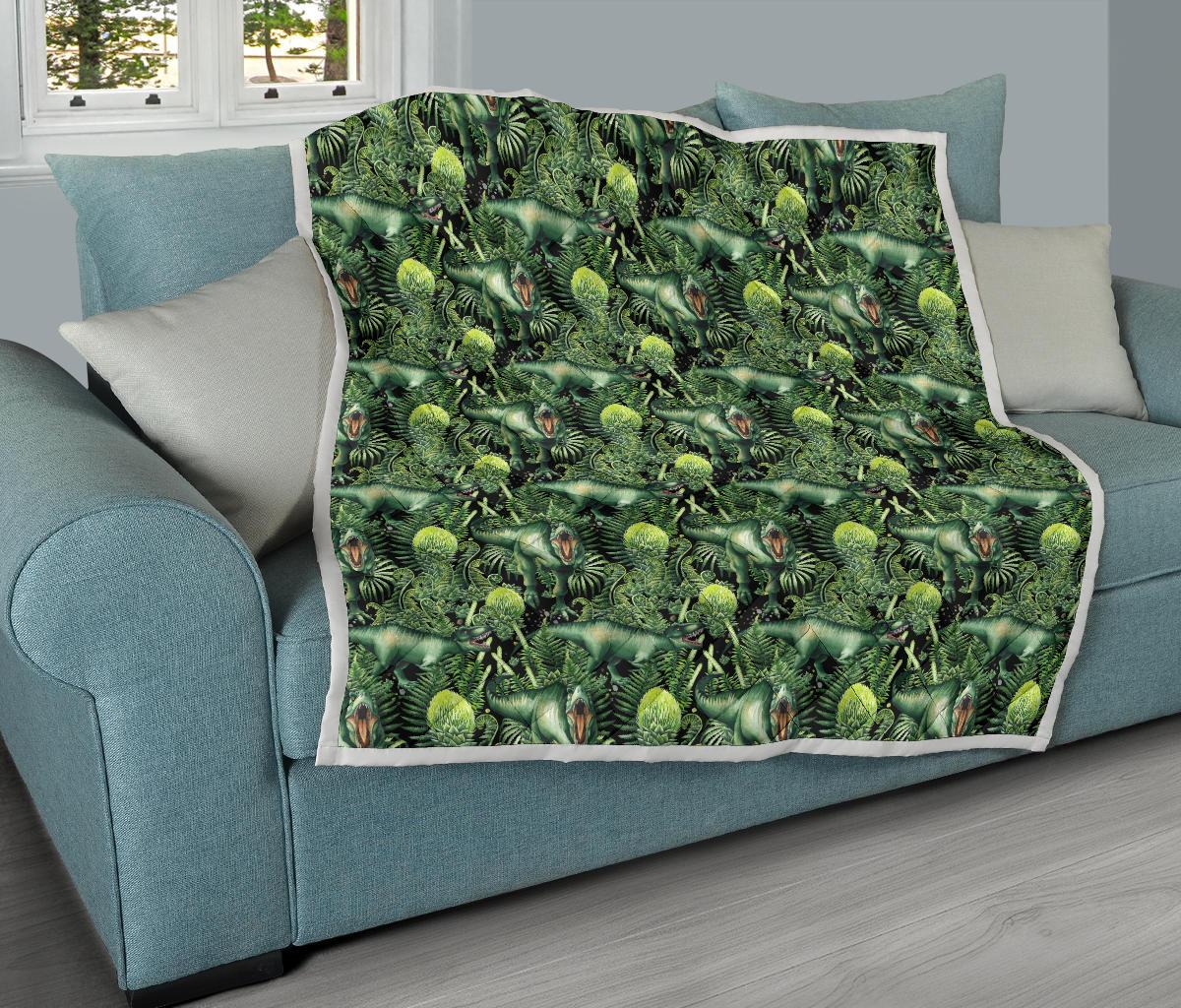 Dinosaur T Rex Print Pattern Premium Quilt-JTAMIGO.COM