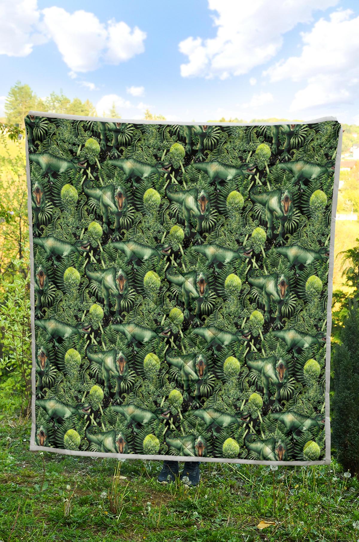 Dinosaur T Rex Print Pattern Premium Quilt-JTAMIGO.COM