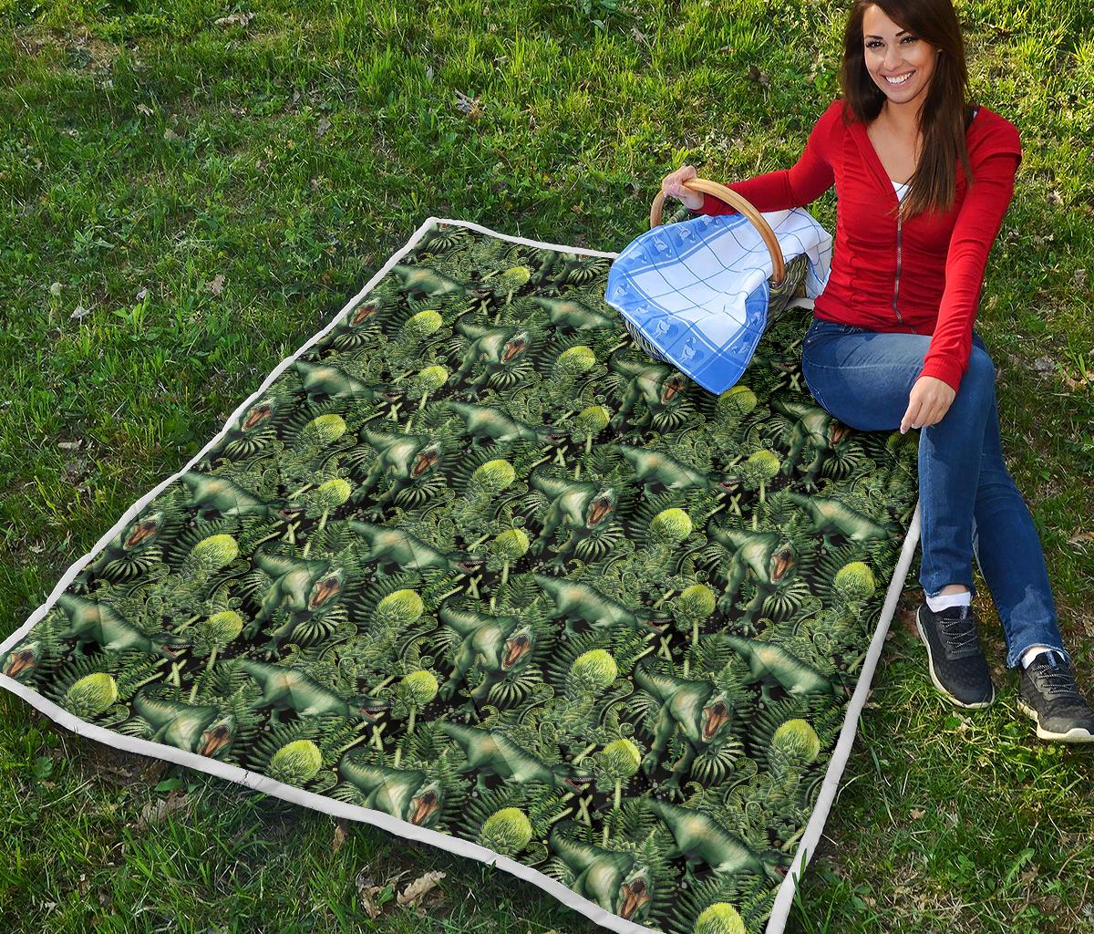 Dinosaur T Rex Print Pattern Premium Quilt-JTAMIGO.COM