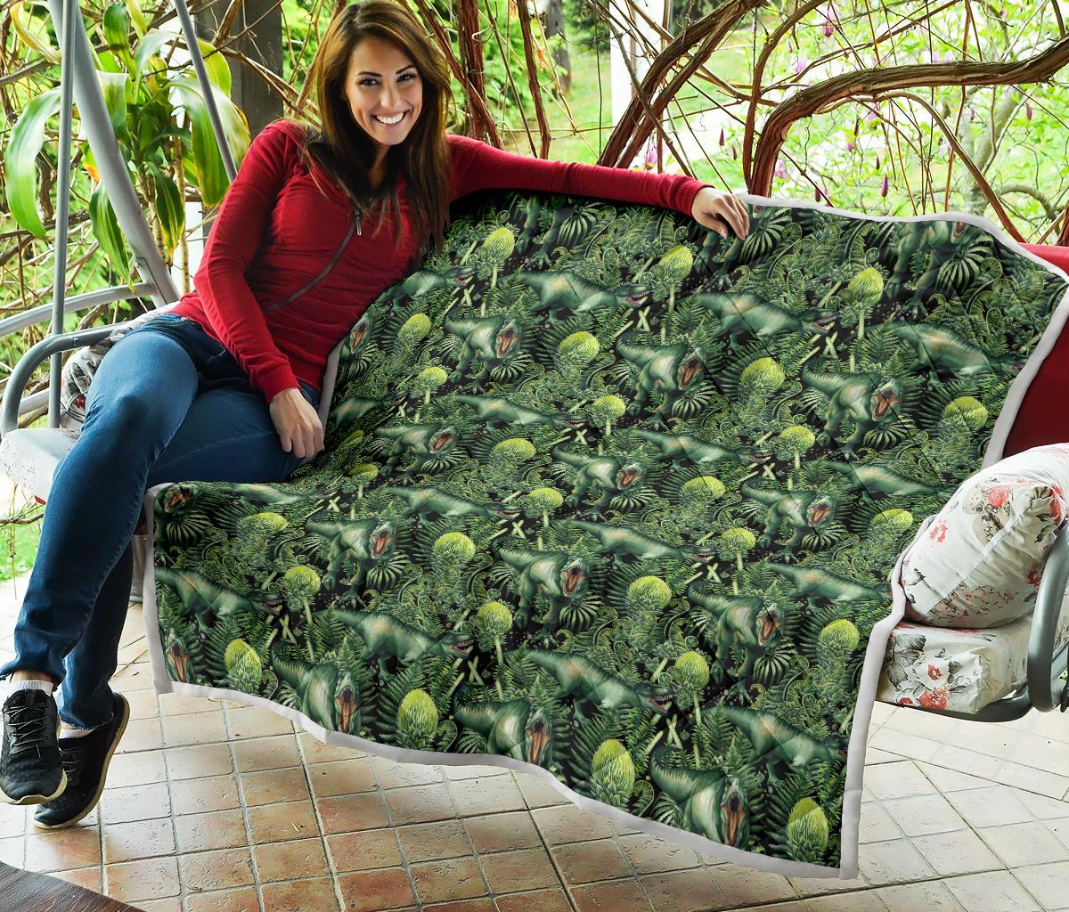 Dinosaur T Rex Print Pattern Premium Quilt-JTAMIGO.COM