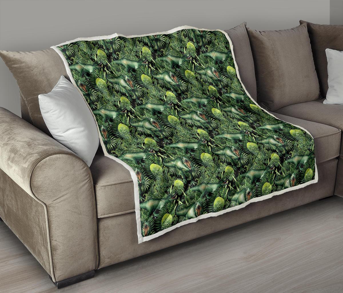 Dinosaur T Rex Print Pattern Premium Quilt-JTAMIGO.COM