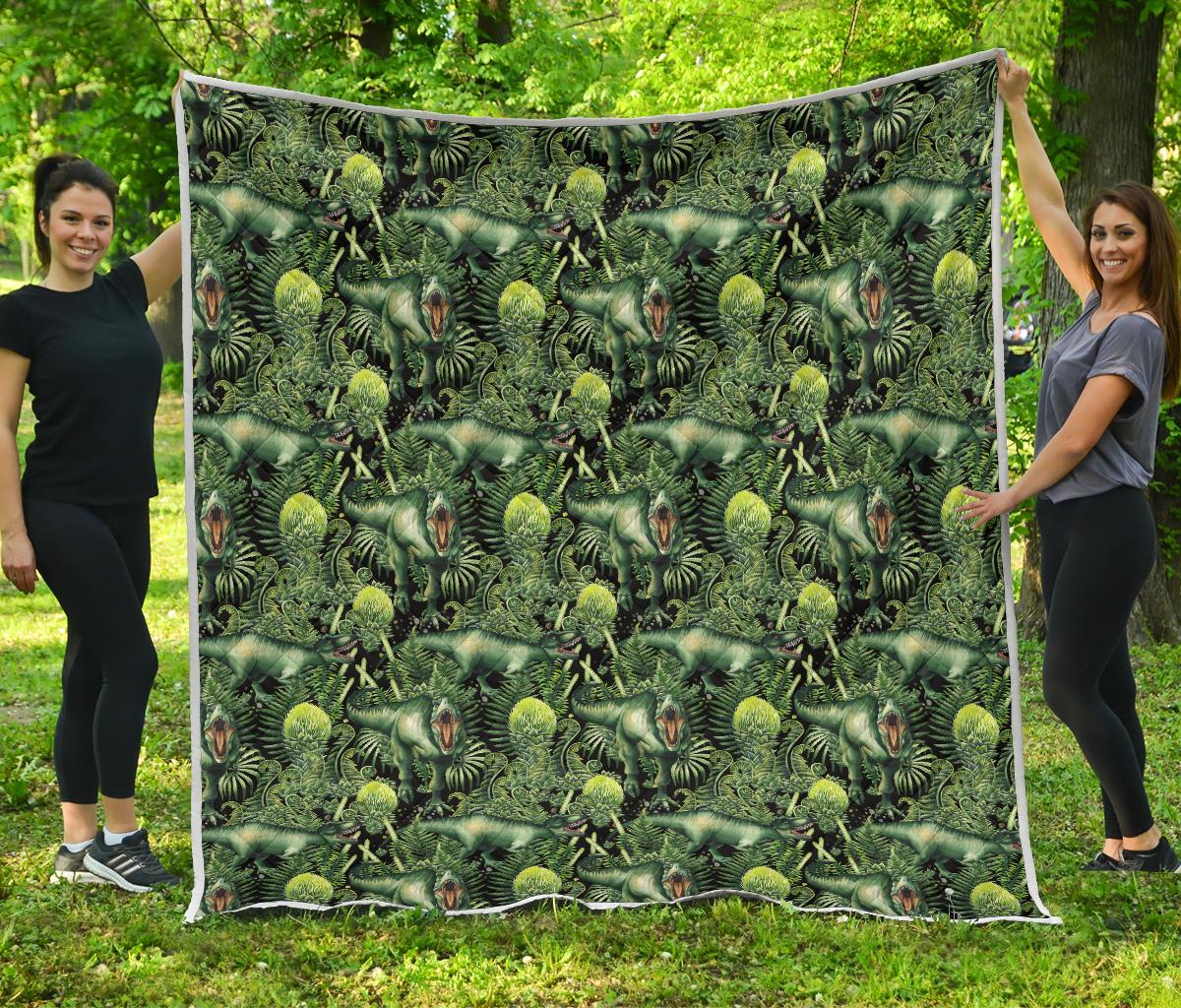 Dinosaur T Rex Print Pattern Premium Quilt-JTAMIGO.COM