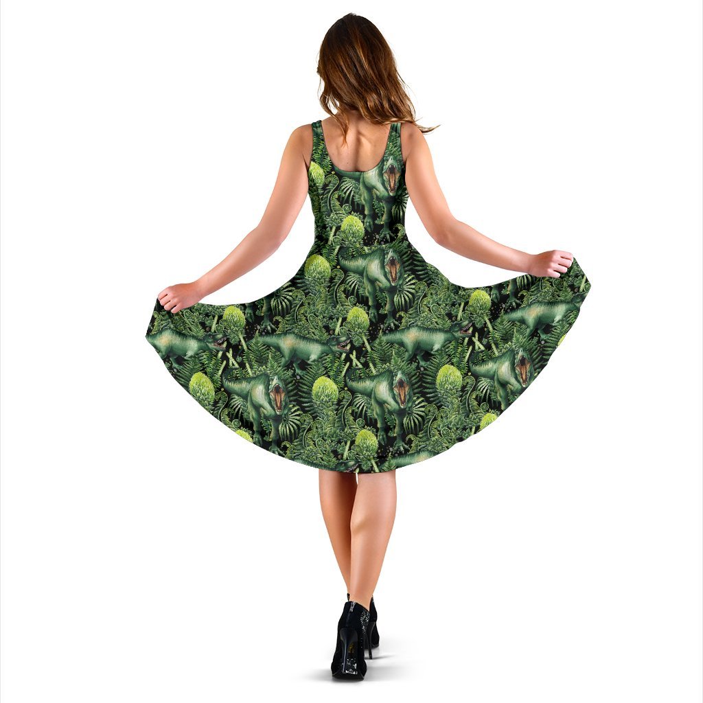 Dinosaur T Rex Print Pattern Sleeveless Dress
