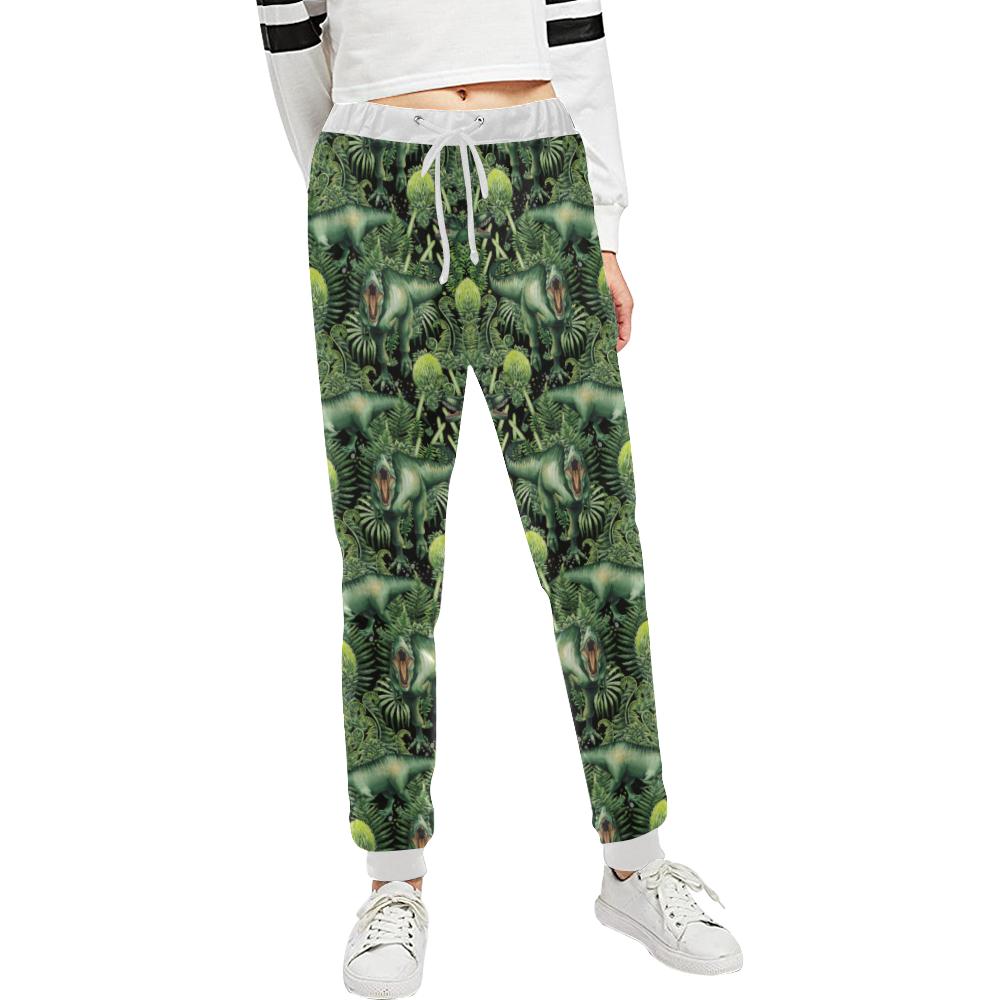 Dinosaur T Rex Print Pattern Unisex Casual Sweatpants (Model L11)-JTAMIGO.COM
