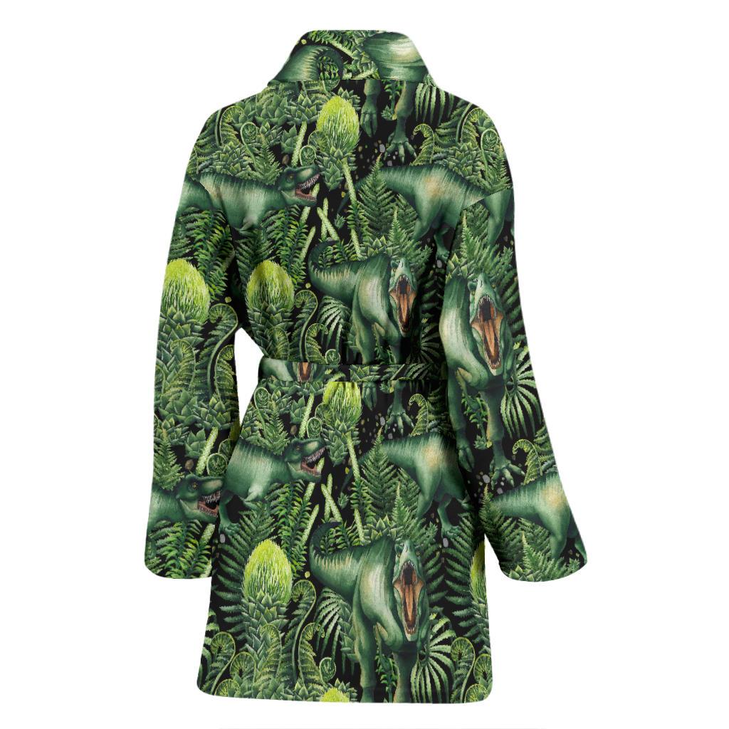Dinosaur T Rex Print Pattern Women Bath Robe-JTAMIGO.COM