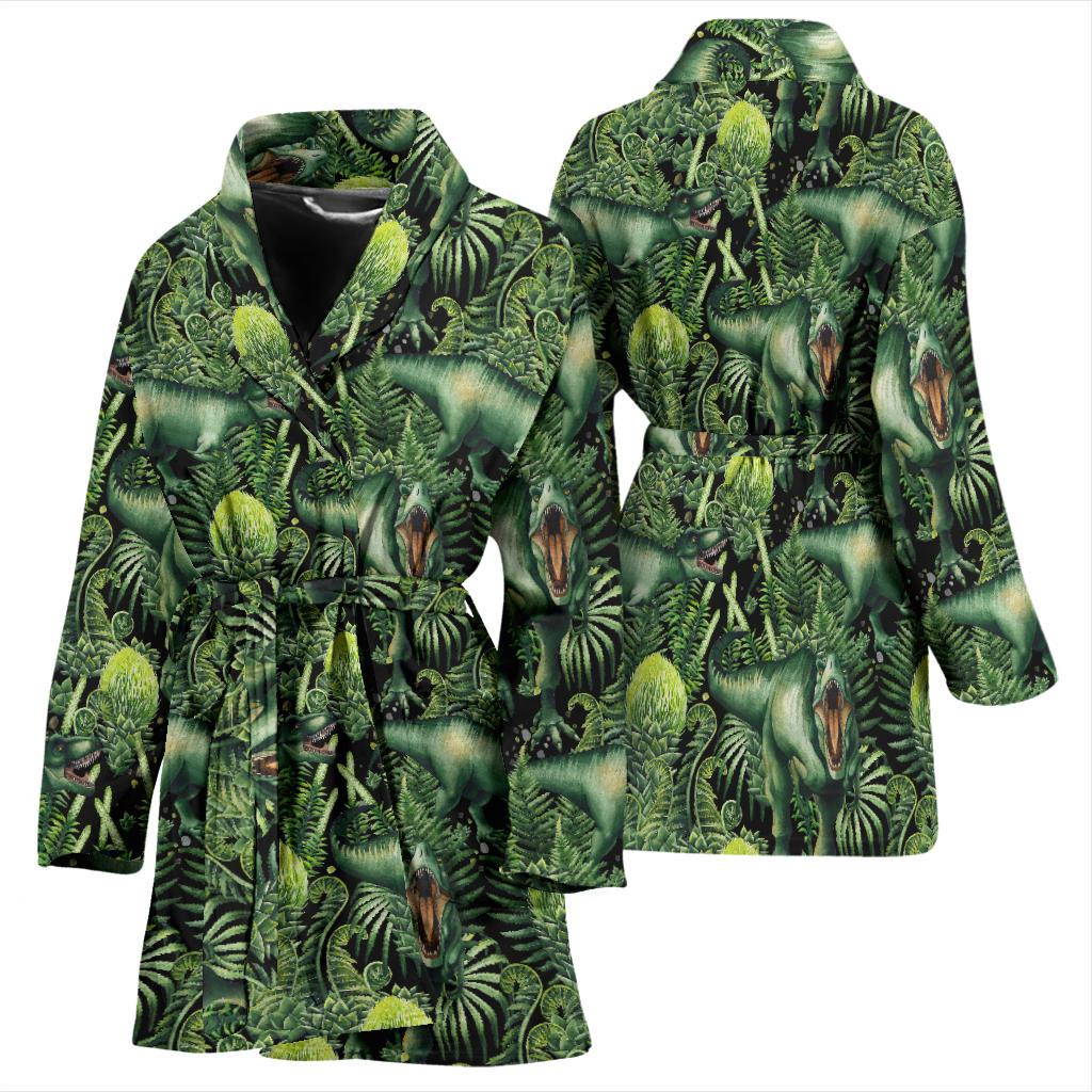 Dinosaur T Rex Print Pattern Women Bath Robe-JTAMIGO.COM