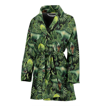 Dinosaur T Rex Print Pattern Women Bath Robe-JTAMIGO.COM