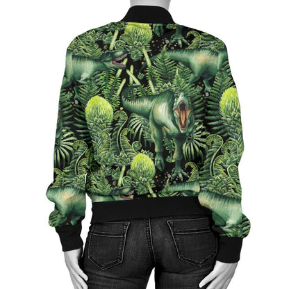 Dinosaur T Rex Print Pattern Women Casual Bomber Jacket