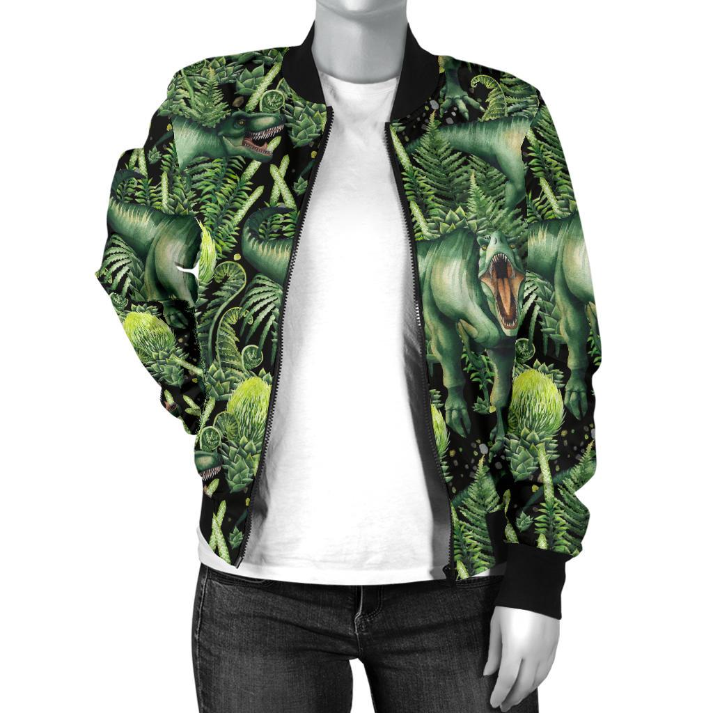 Dinosaur T Rex Print Pattern Women Casual Bomber Jacket