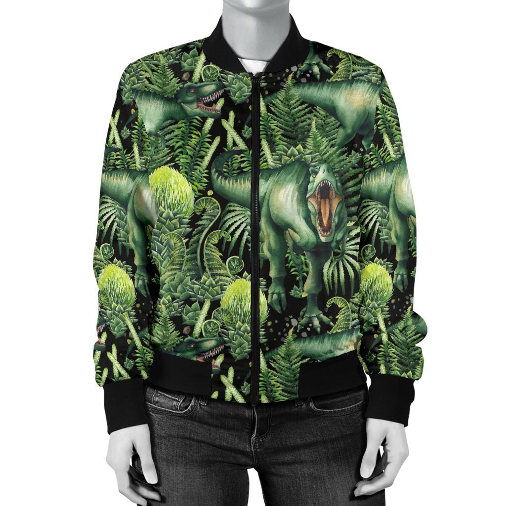 Dinosaur T Rex Print Pattern Women Casual Bomber Jacket
