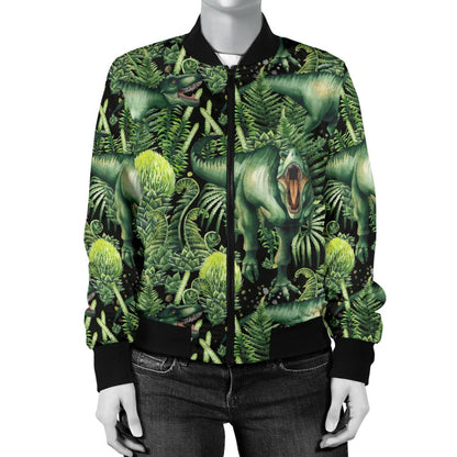 Dinosaur T Rex Print Pattern Women Casual Bomber Jacket