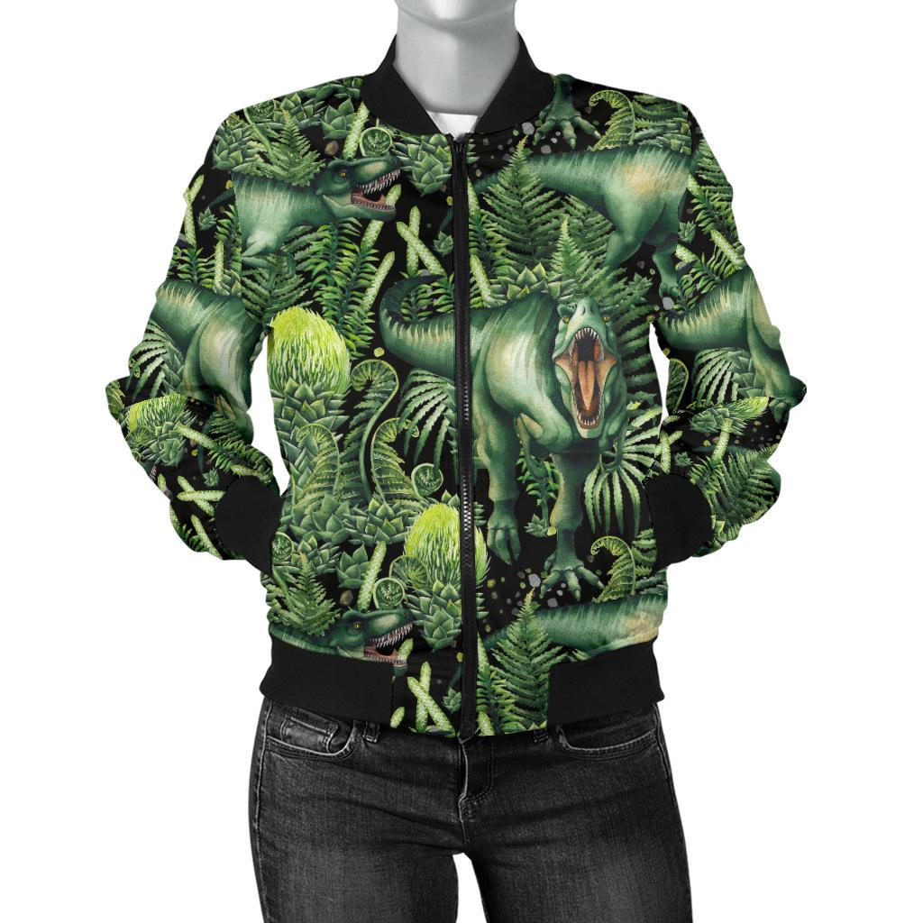 Dinosaur T Rex Print Pattern Women Casual Bomber Jacket