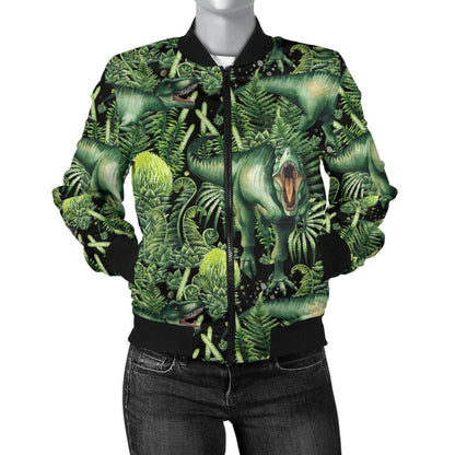 Dinosaur T Rex Print Pattern Women Casual Bomber Jacket