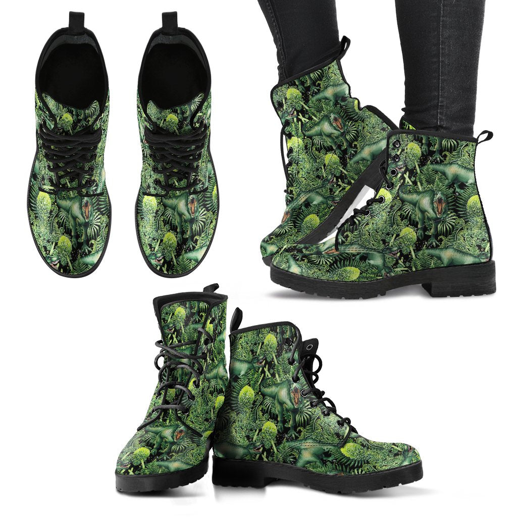 Dinosaur T Rex Print Pattern Women Leather Boots-JTAMIGO.COM