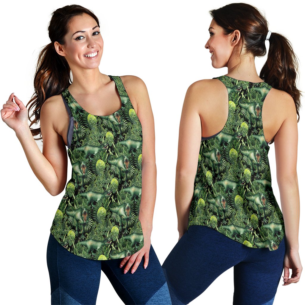 Dinosaur T Rex Print Pattern Women Racerback Tank Top