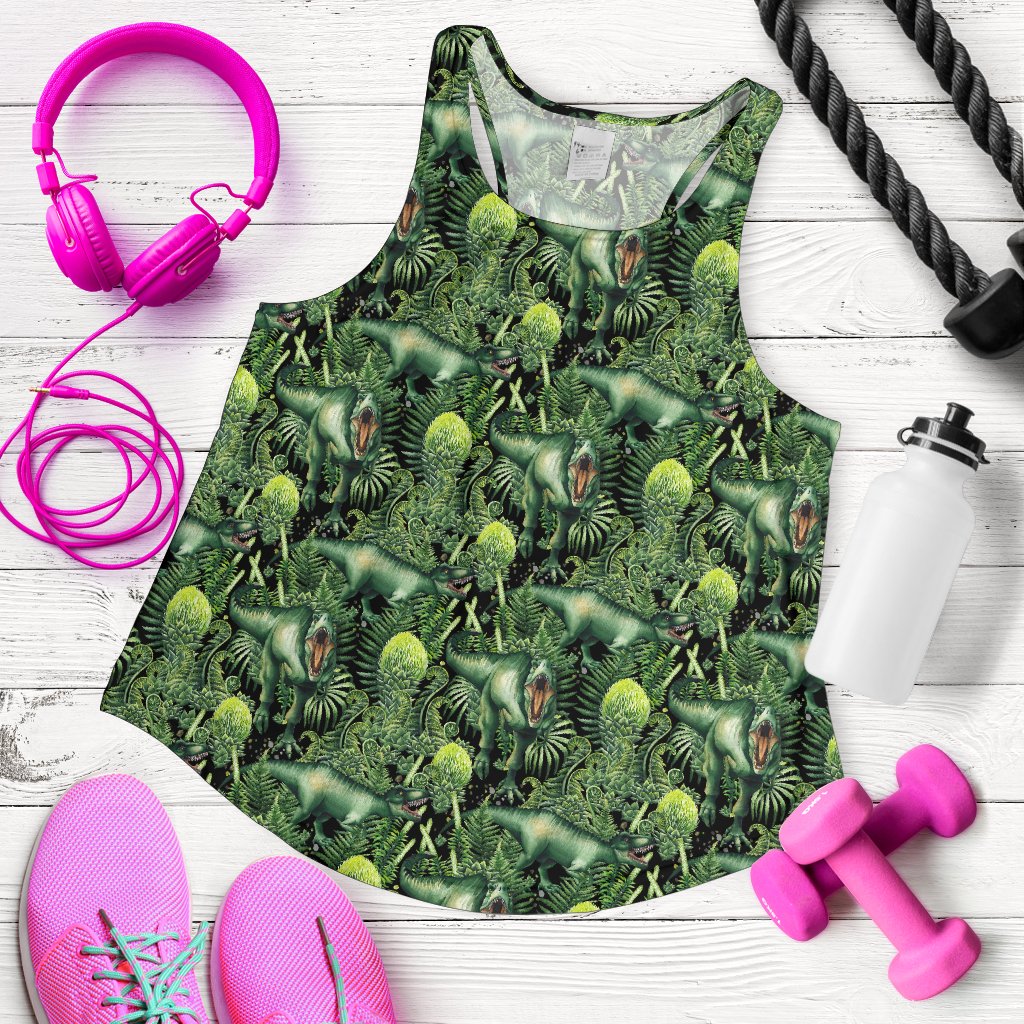 Dinosaur T Rex Print Pattern Women Racerback Tank Top