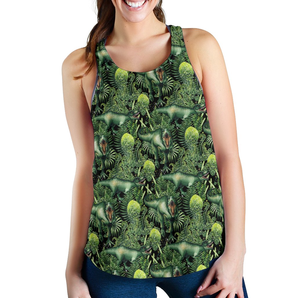 Dinosaur T Rex Print Pattern Women Racerback Tank Top