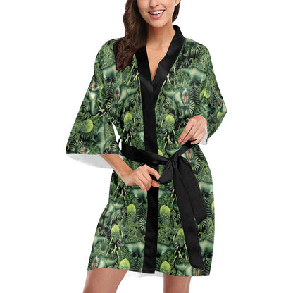Dinosaur T Rex Print Pattern Women Short Kimono Robe